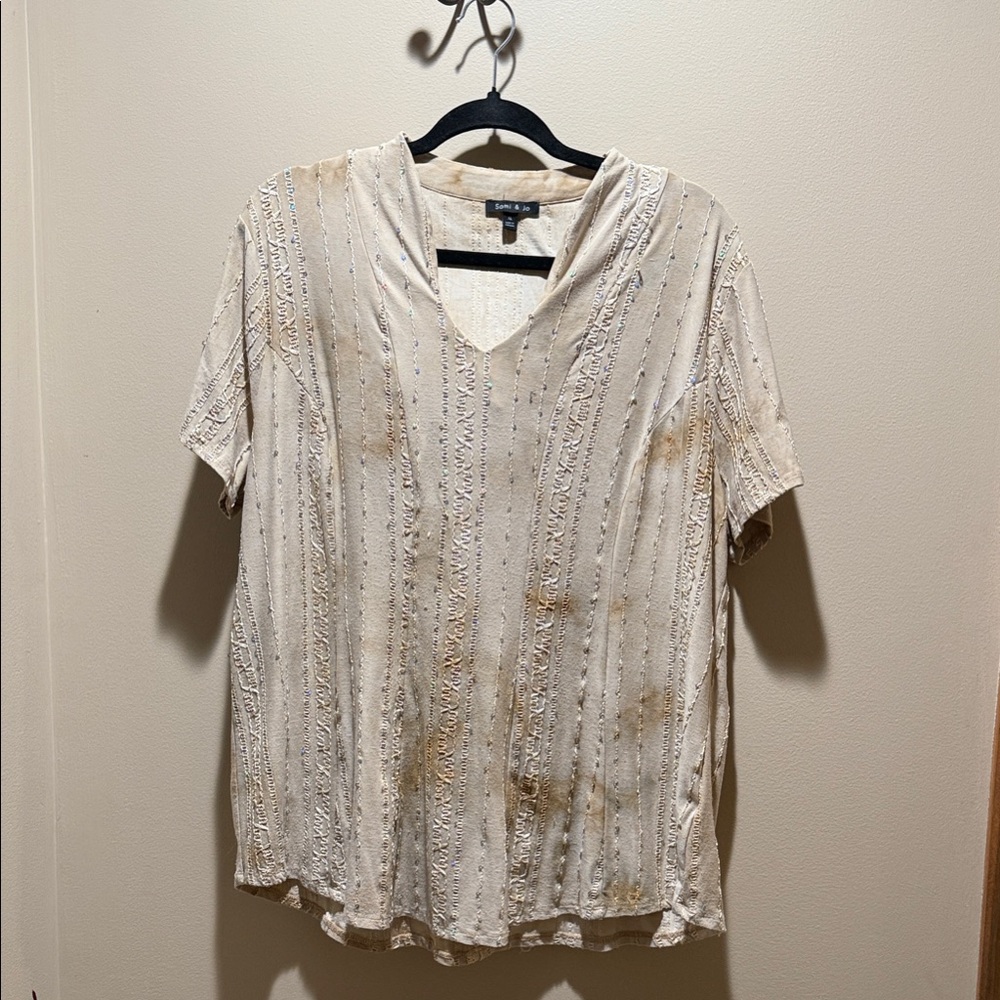 Sami & Jo Cream and Tan Textured Blouse